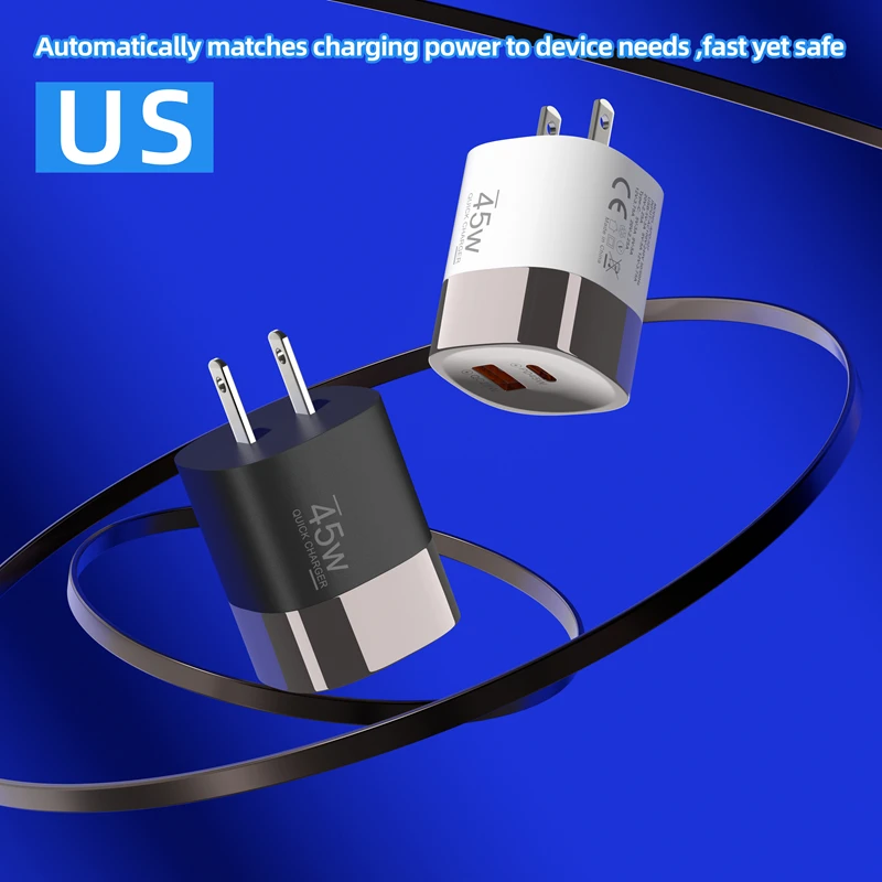 

PD 45 Вт USB C Зарядное устройство Адаптер для сверхбыстрой зарядки для Samsung Xiaomi Huawei Зарядное устройство для телефона Кабель типа C