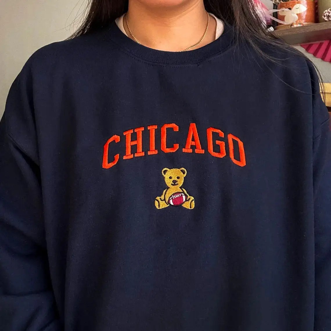 

Chicago Bear Embroidered Vintage Style Unisex Crewneck Sweatshirts Spring New Long Sleeve Thick Pullover Casual Cute Jumper