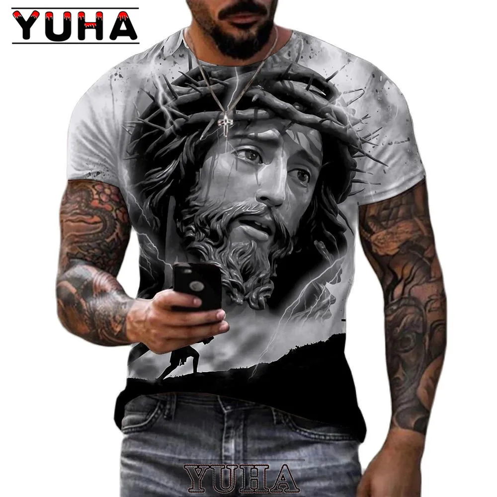 Mannen Jezus Christus 3D Print T-shirts Mannen Vrouwen Zomer Mode Toevallige Korte Mouwen Cool T-shirt Harajuku Streetwear Oversized Tops