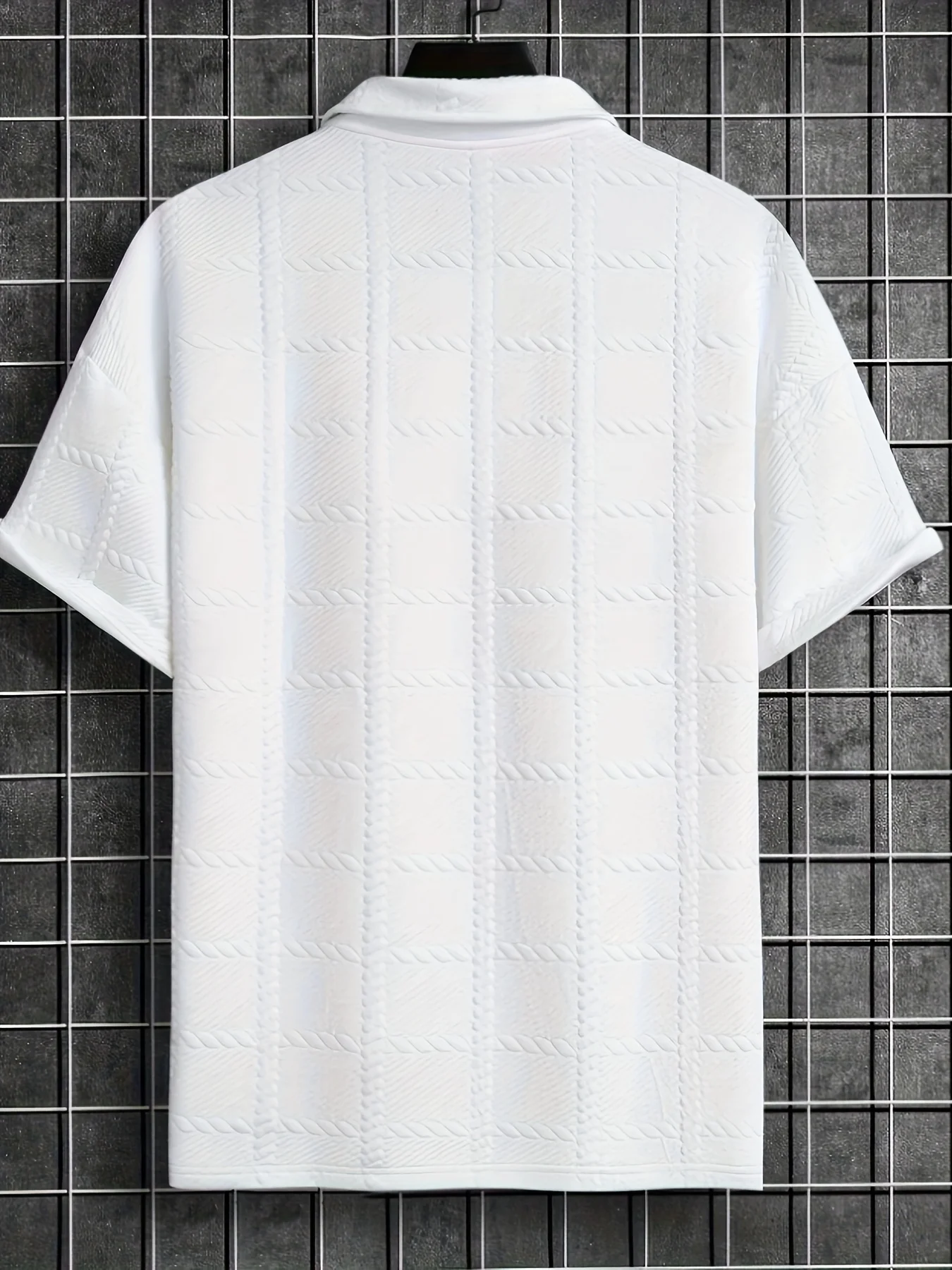 Herren-Sommer-Trend-Kurzarm-T-Shirt, lässig, modisch, Revershemd, täglich, stilvoll, Jacquard, kleines Karomuster