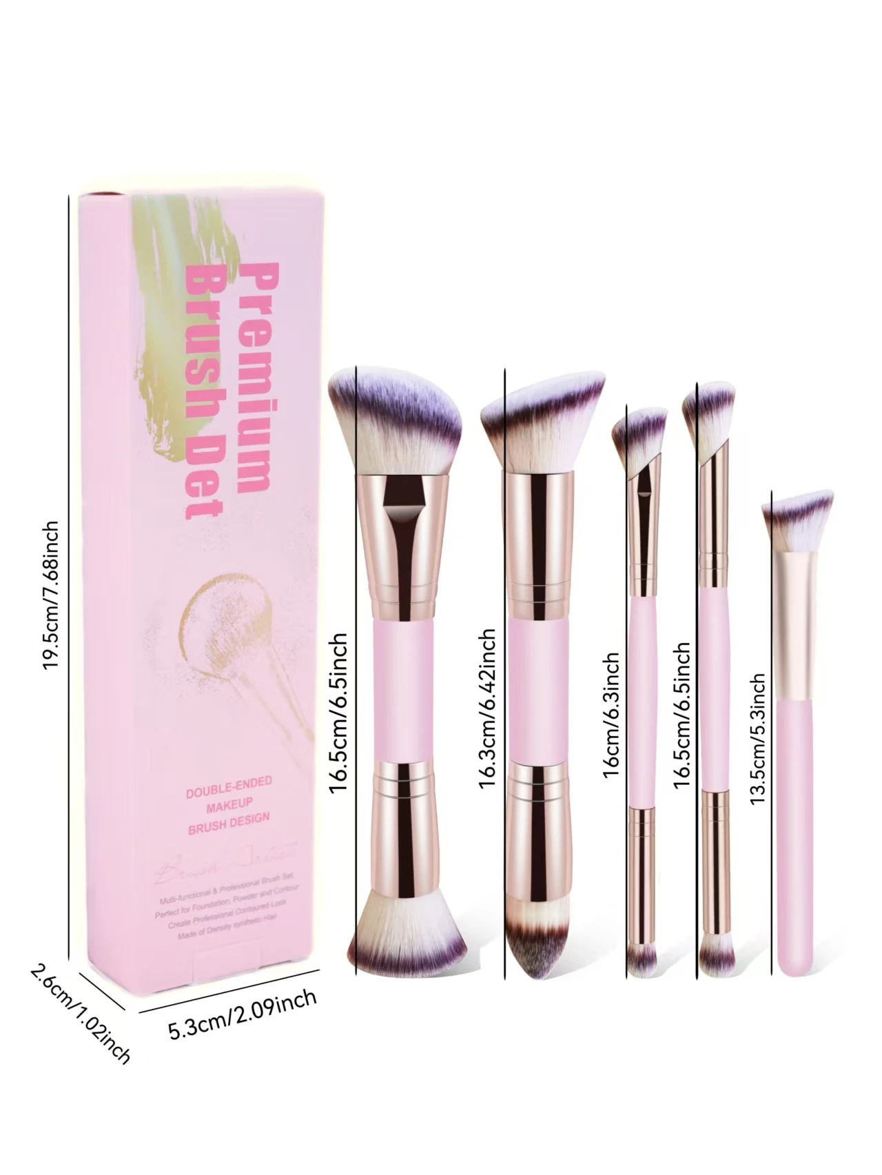 مجموعة فرش مكياج احترافية مزدوجة الأطراف للوجه 3/4/5 قطع، فرشاة كريم أساس مشطوفة وستدقة، فرشاة كونتور، فرشاة أحمر الخدود، فرشاة البودرة