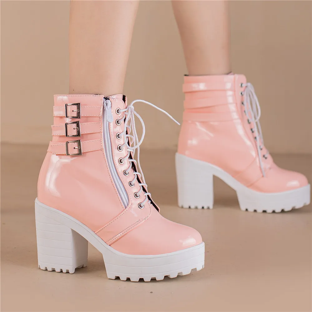 Shoes Women Motorcycle Boots Autumn Winter Ladies Boot 2024 Stylish Lady Ankle Boots High Heel Platforms Sexy Botas Buckle White