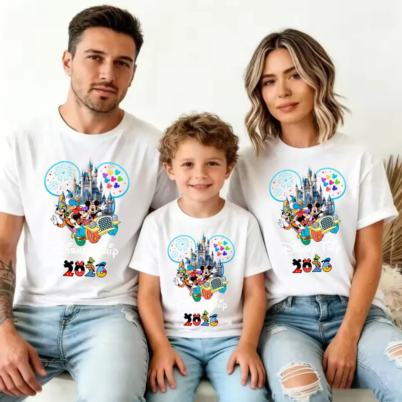 2026 Summer Disney Graphic T-shirt Parent-child Family Adult Children Fashion Cotton Short-sleeved Loose Casual Shirt