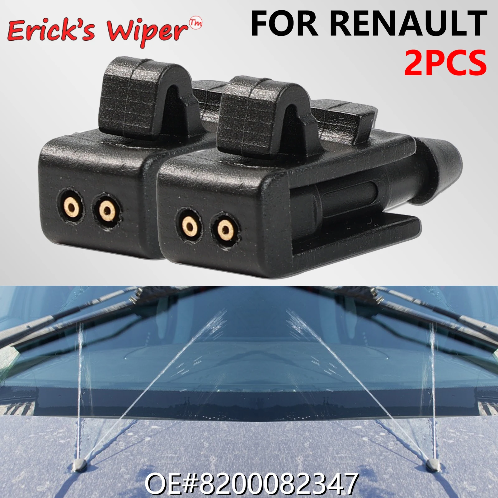 Erick\'s Wiper 2Pcs Front Windshield Wiper Washer Jet Nozzle For Renault Laguna 3 2007- 2015 OE#8200082347