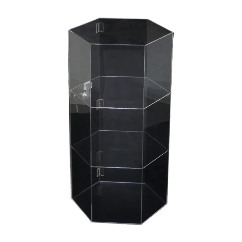 

Large transparent acrylic lockable display case, plastic display case with 3 shelves