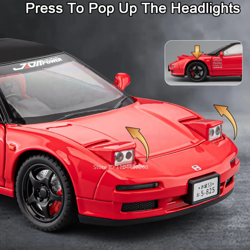 1:22 Scale Honda NA1 Alloy Car Toy Model Doors Opened Pull Back Miniature Vehicles Light Sound Models Holiday Gifts for Boys