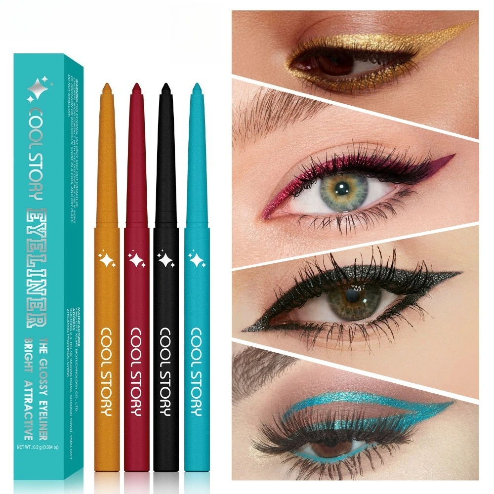 Eyeliner Pencil Waterproof Shimmer Single Color Metallic Eyeshadow Stick Smudge Proof Long Lasting for Party Easy Application