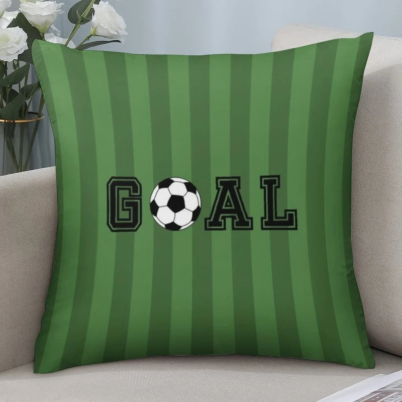 1pc Sports Football Soccer Pillow Cover, Polyester 2D Double Sided Print Cushion Case, Green Striped 
