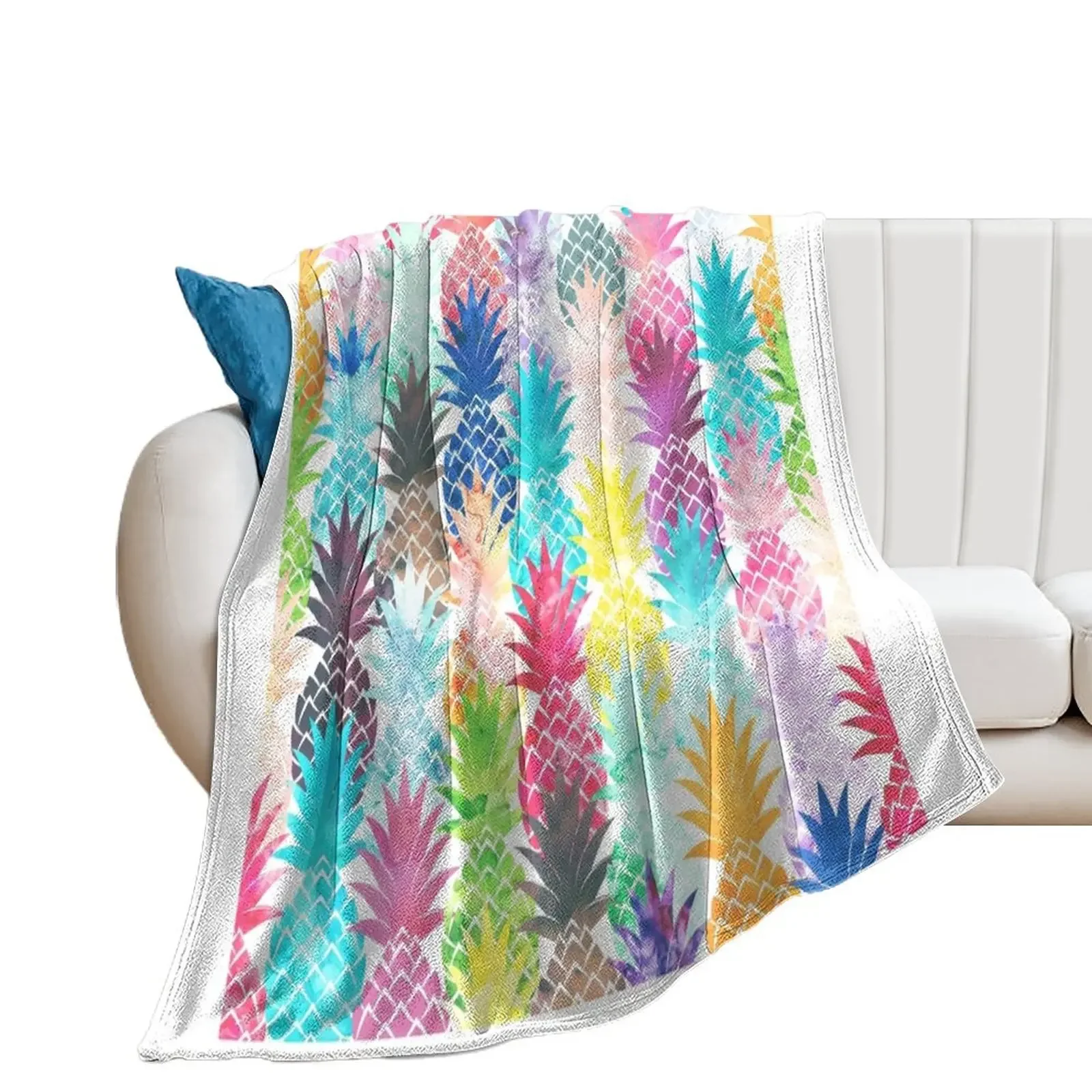 Hawaiian Pineapple Pattern Tropical Watercolor Throw Blanket blankets ands Thins Blankets