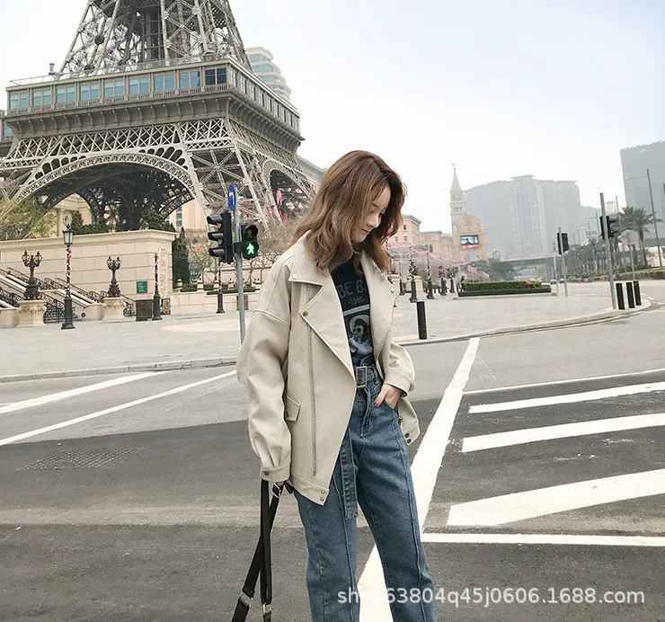 Chaquetas de piel sintética para mujer, abrigos cortos informales Y2k con cremallera y cuello vuelto, mangas largas, ropa de calle holgada, otoño 2025