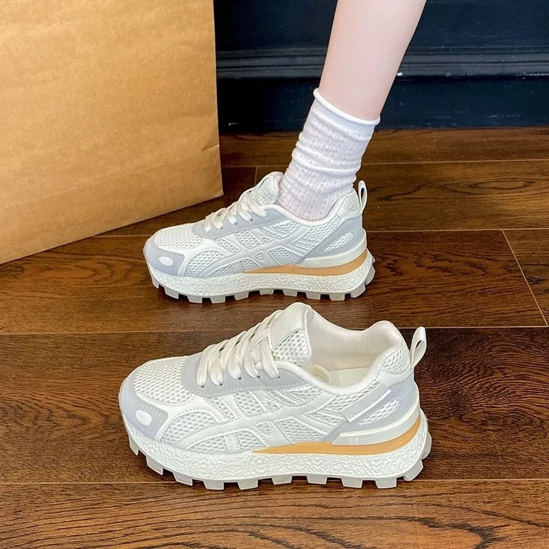 

New Women Sneakers Breathable Mesh Korean Style Chunky Platform Height Increasing Dad Shoes Casual Versatile Spring Footwear