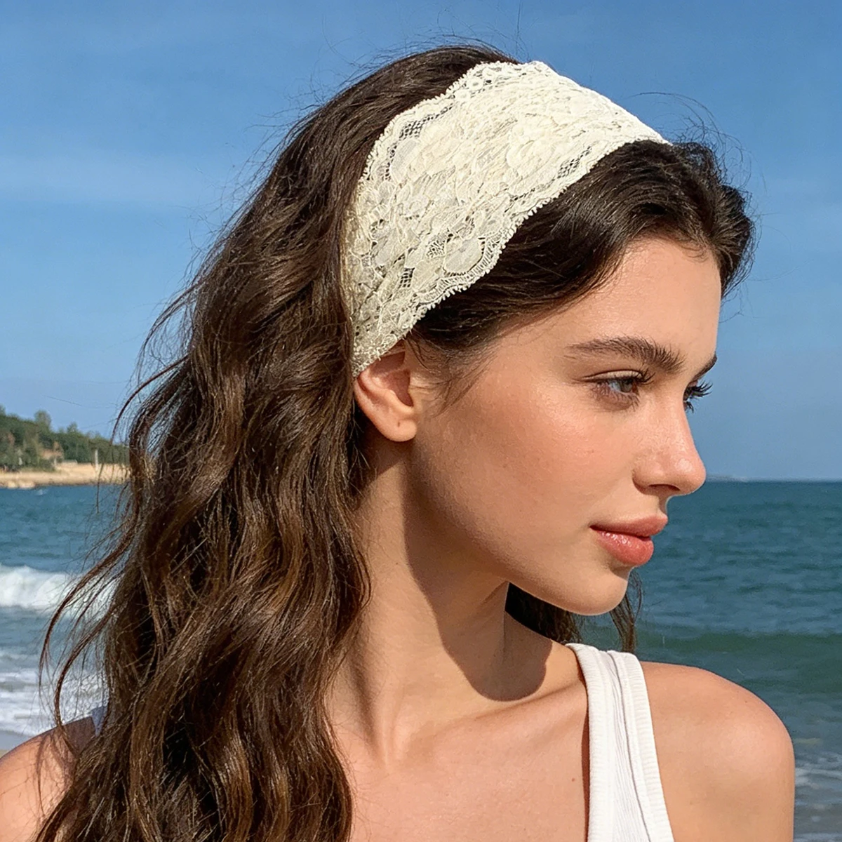 Floral Lace Wide Trim Sweet Elastic Headband for Women Soft Daily Wear Comfortable Hair Accessory Elegant Fashionable Hairband
