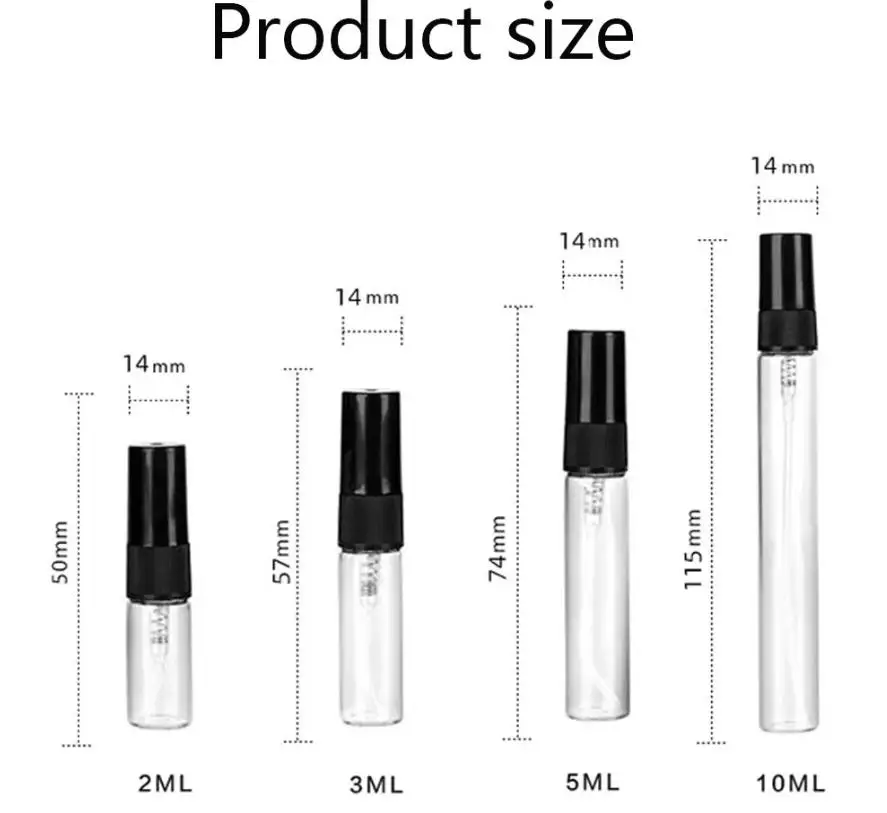 50 Uds + 4 accesorios 2/3/5/10ML botella de spray de vidrio recargable con 50 botellas de spray, 1 cuentagotas, 1 embudo, 1 dispensador, 1 jeringa