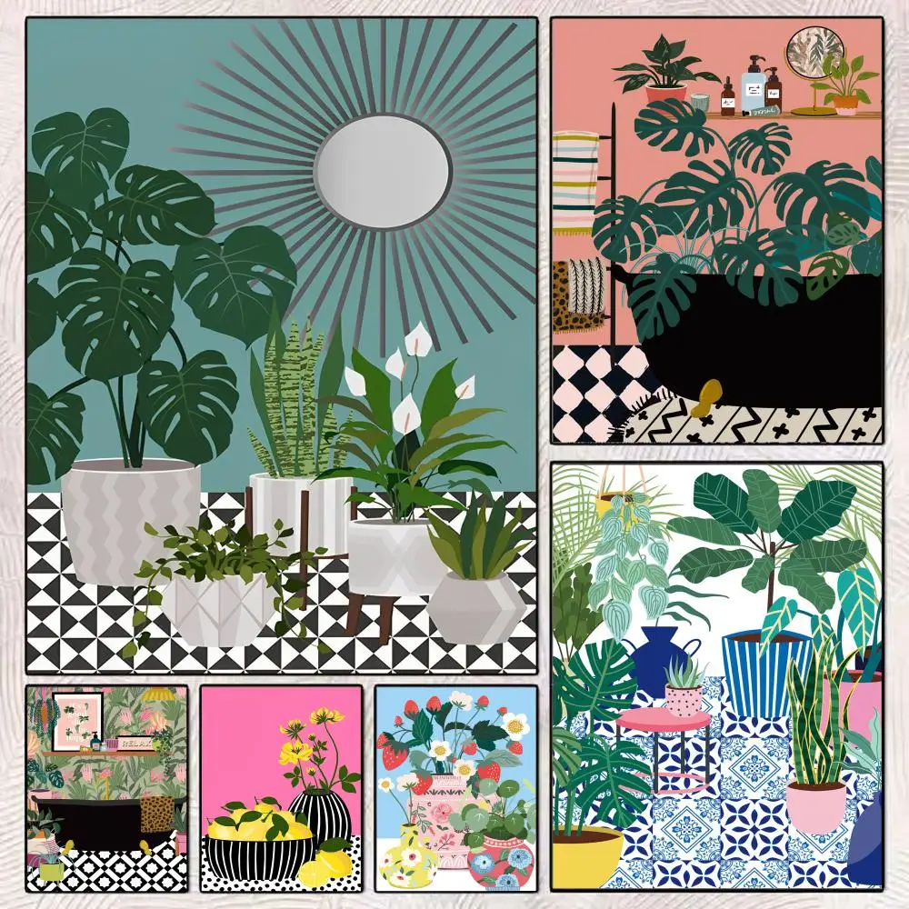 

Картина в стиле бохо с растительными мотивами и каллиграфией на хлопковом холсте премиум-класса для кофейни или дома, элегантный настенный декор для современного интерьера