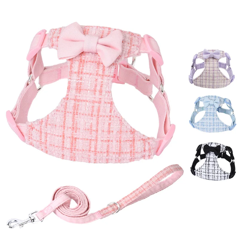 Bow Pet Chest Harness Leash 2-Piece Set, Comfortable Breathable Mesh Pet Chest Harness, Anti-Escape Dog Chest Harness