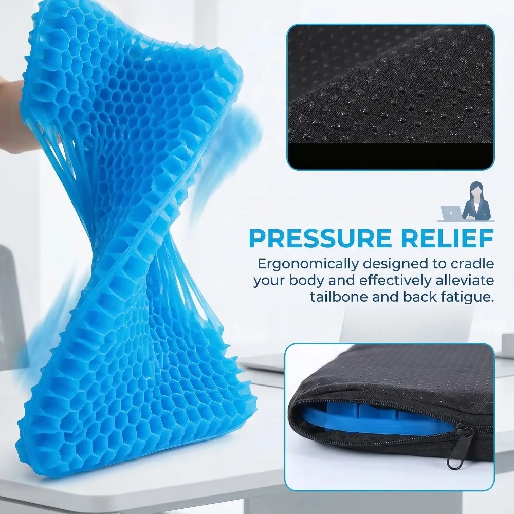 Gel Seat Cushion Summer Breathable Honeycomb Design For  PressureRelief Back Tailbone Pain -  Cars, Office & Home Chairs