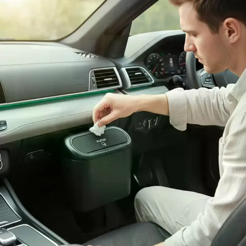 Car Trash Can With Lid Leak-proof, Portable Hanging Trash Can For Vehicle Organization