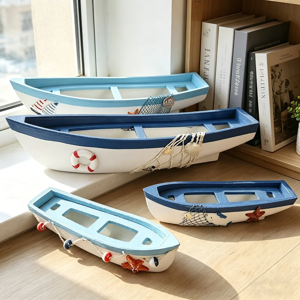 Wooden Boat Ornaments Craft  Home Decoration Marine Sailboat Shelf Model  Living Room Office Gifts Desktop Mediterranean Styles