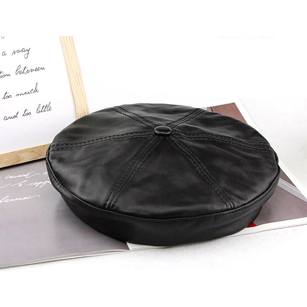 Spring/Winter 100% Real Leather Beret Hat Women Fashion European Pumpkin Painter Caps Female Zipper Decoration Thin Boina