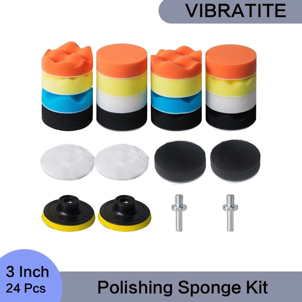 3 Inch Polishing Sponge Kit 24 Pcs with Wool Polishing Pad Sanding Plate for Efficient Polishing Waxing and Sealing Glaze of Car