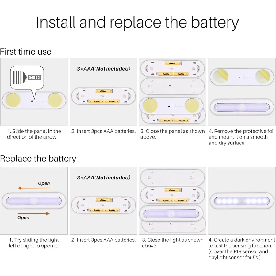 STARSPANGLED Confezione da 3 luci con sensore di movimento da 7 luci a LED per interni alimentate a batteria per scale dell'armadio sotto l'armadio Cool Whit