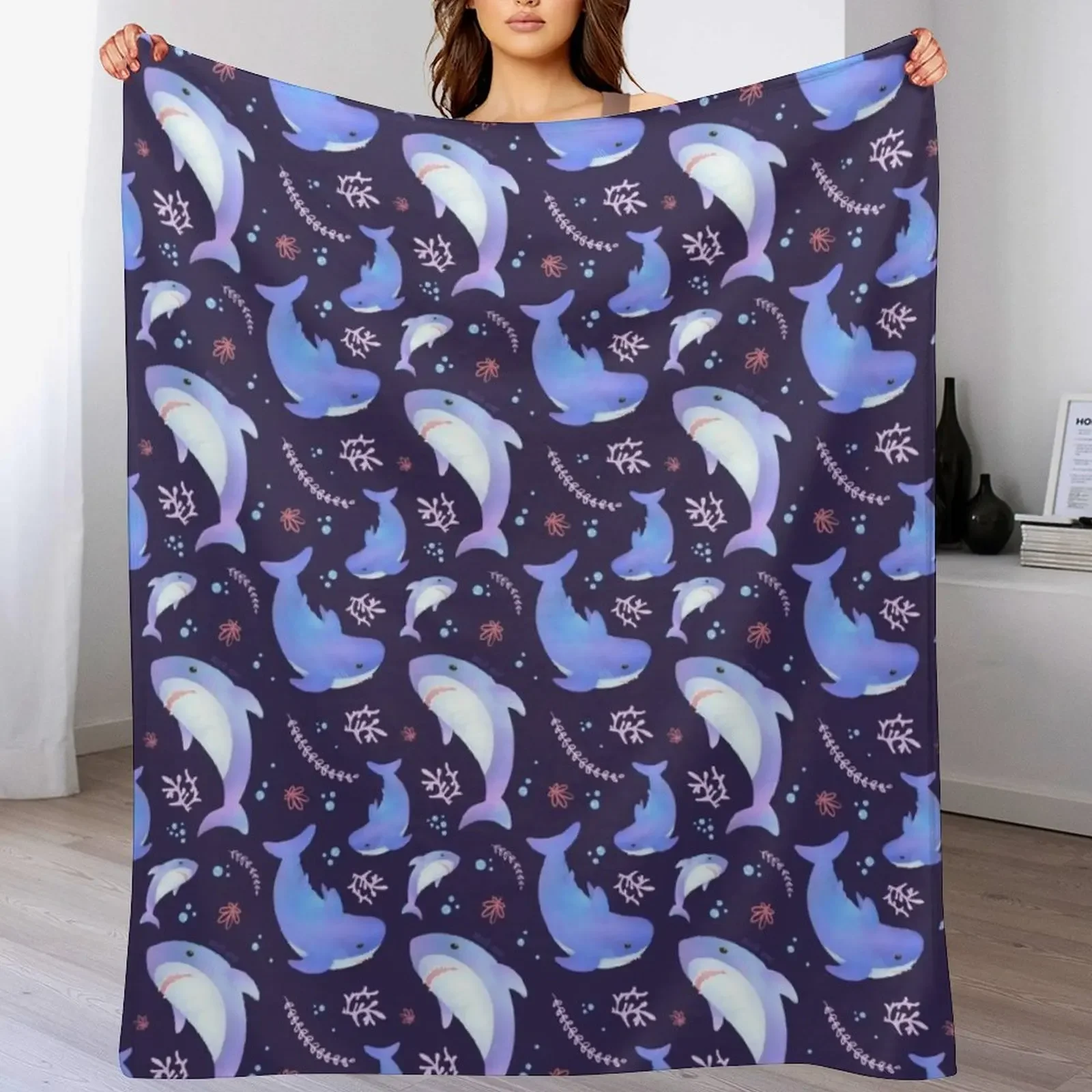 

Brucie Blahaj shark under the sea pattern Throw Blanket bed plaid Sofa Quilt Warm Cute Plaid Blankets