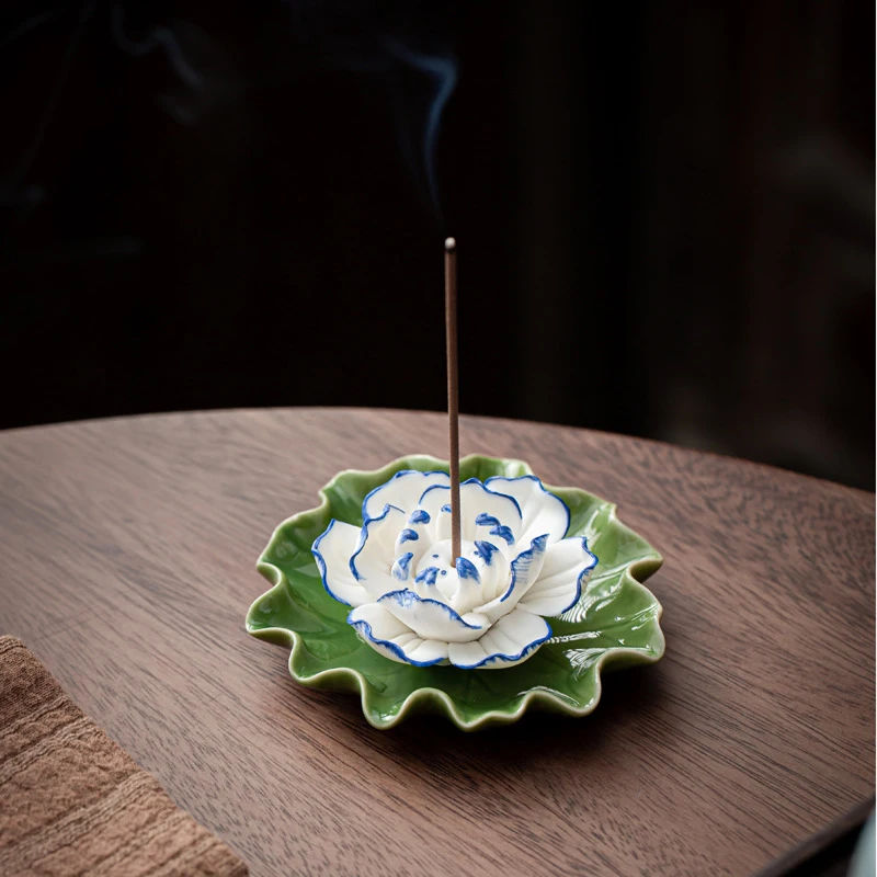 1PC Aromatherapy Stove Decoration Ornament Ceramic Handmade Lotus Thread Incense Holder Creative Indoor Zen Incense Holder