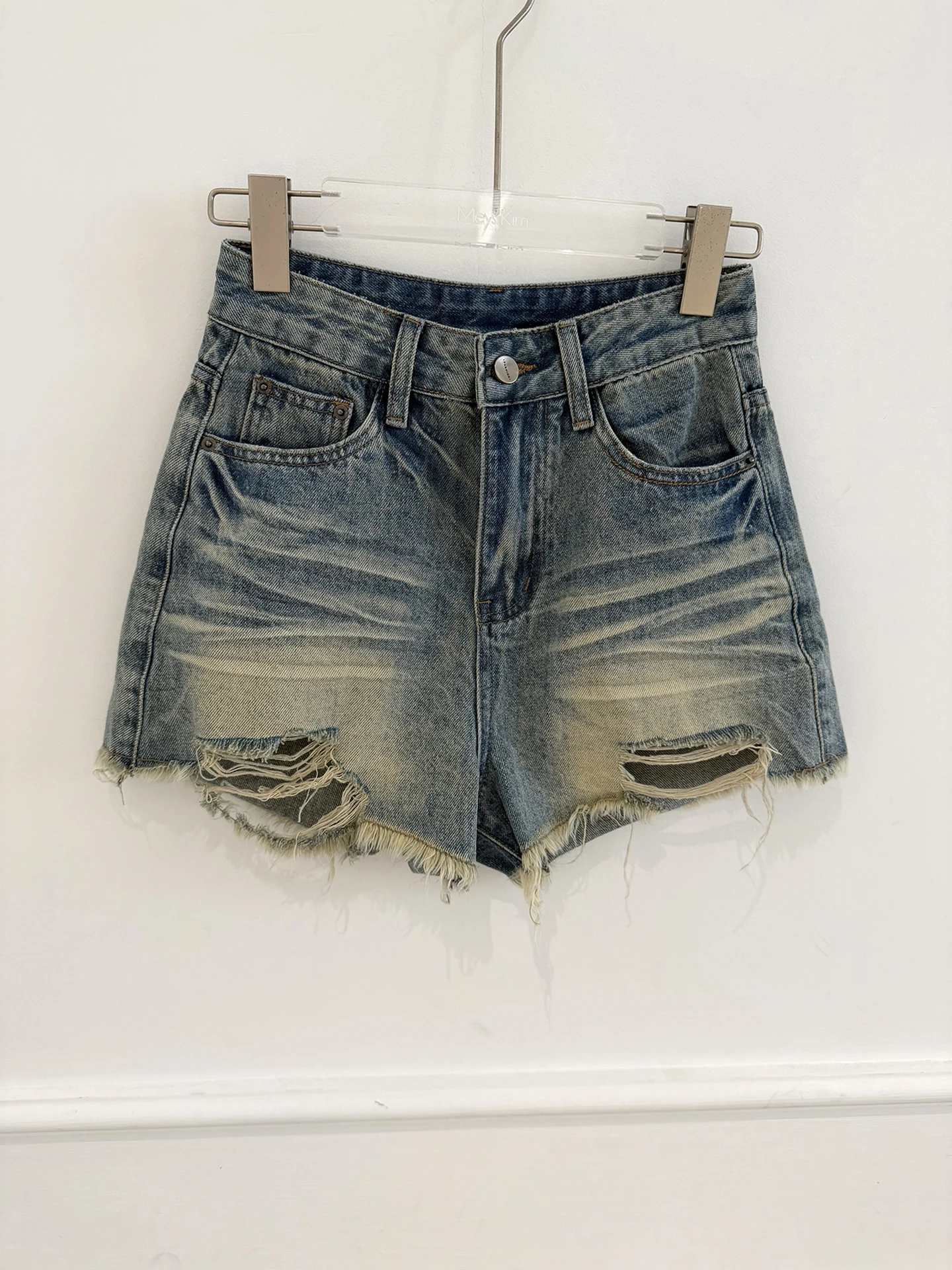 

Original Meysikim Hole Denim Shorts Women's Versatile High Waist Cotton Spring Summer Fashionable Straight Leg No Stretch