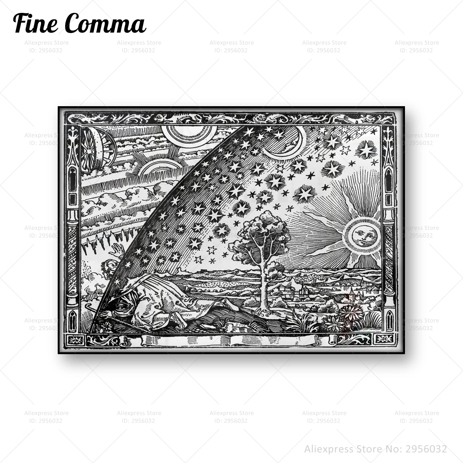 Póster Vintage de flamenca, póster de tierra plana, el firmware en el borde del mundo, cielo Empyrean, pintura del cielo, decoración del hogar, regalo