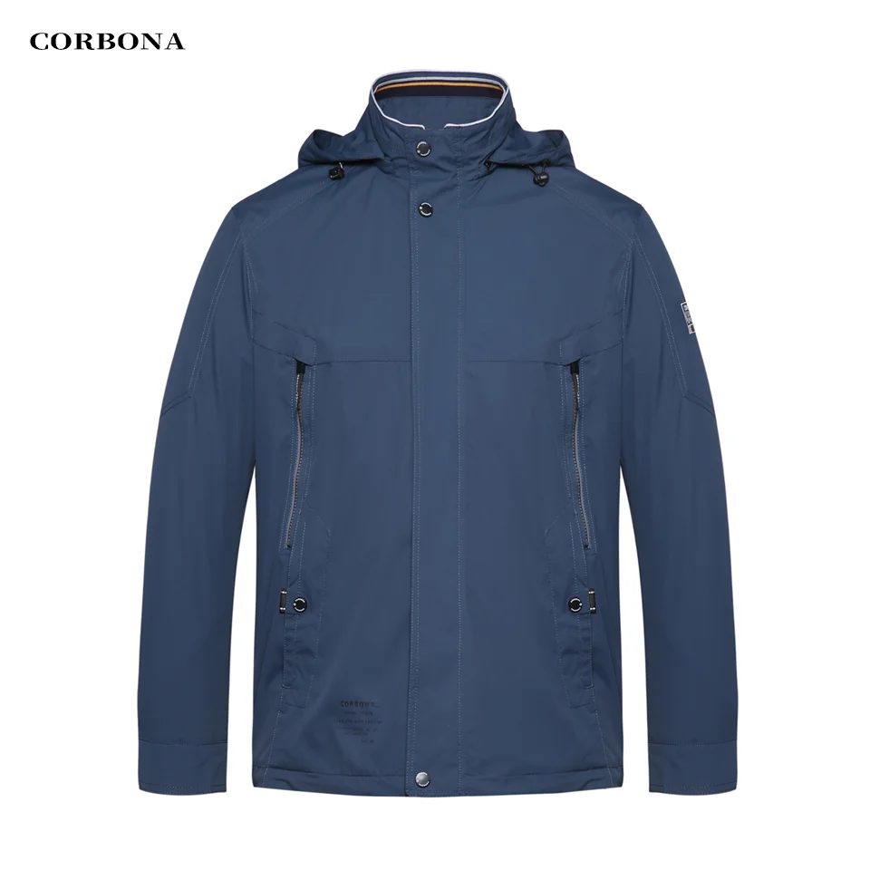 CORBONA 2024 New Arrival Men Spring Autumn Jacket Normal Size Outdoor Casual Fashion Navy Blue Comfortable Male Coat Hooded