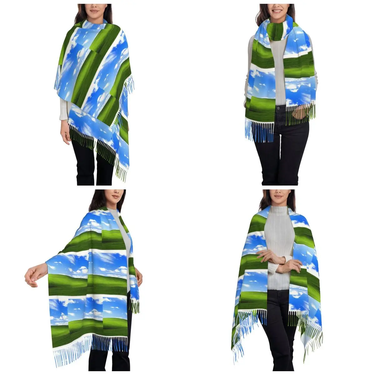 وشاح خلفية Windows XP أوشحة شرابة للنساء شالات دافئة ناعمة ويلتف شال كبير للخريف والشتاء