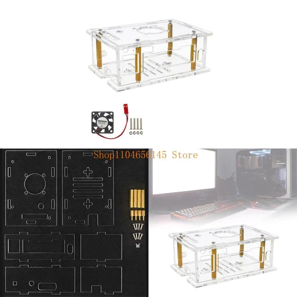 

5asd Acrylic Enclosure Transparent Shell Case Easy Maintenance Heatsink Coolers Shell Set for RV2 Development Board