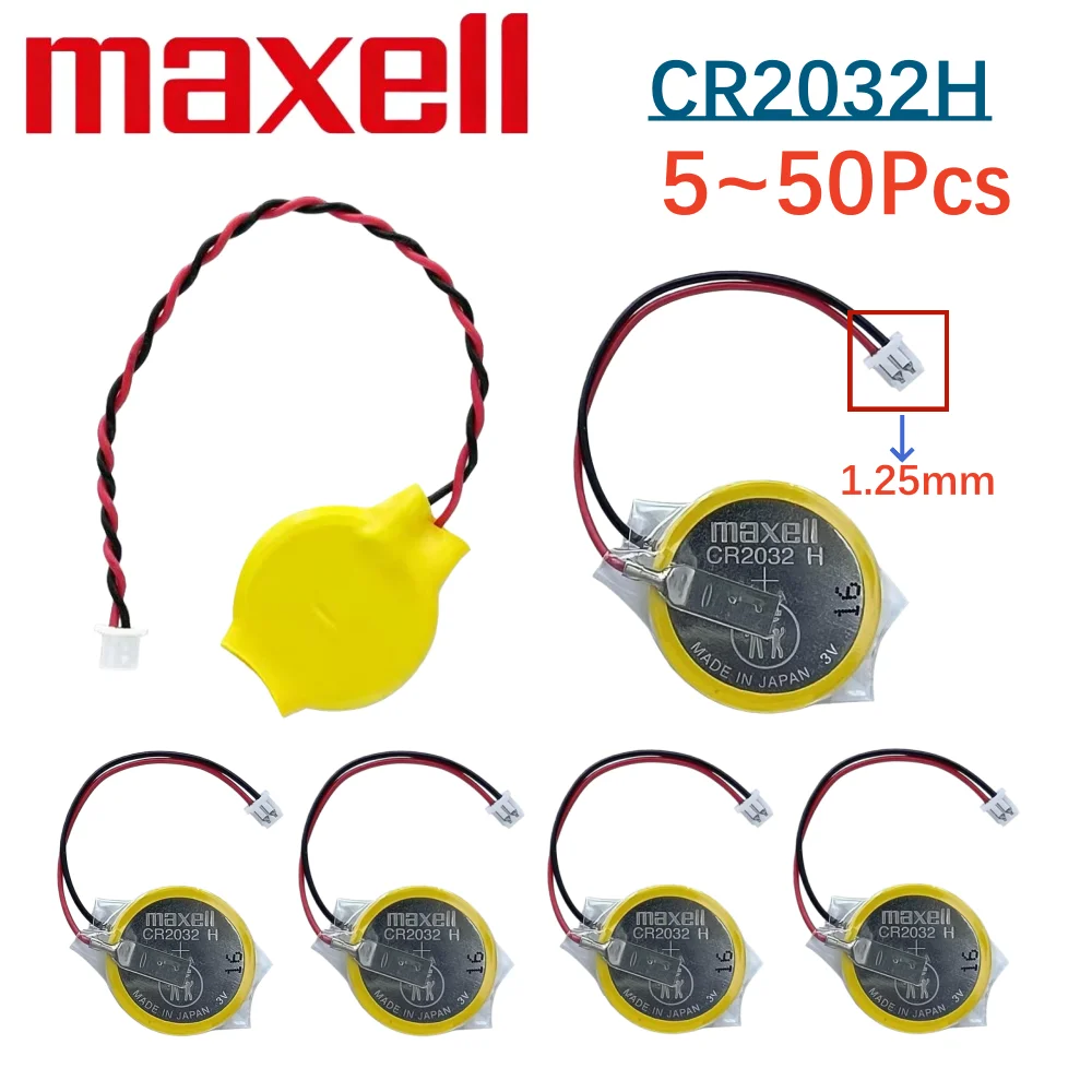 5-50pcs CR2032H 240mAh With Plug 1.25mm CR2032 H High Capacity 3V Button Battery Computer Motherboard Battery Replaces CR2032