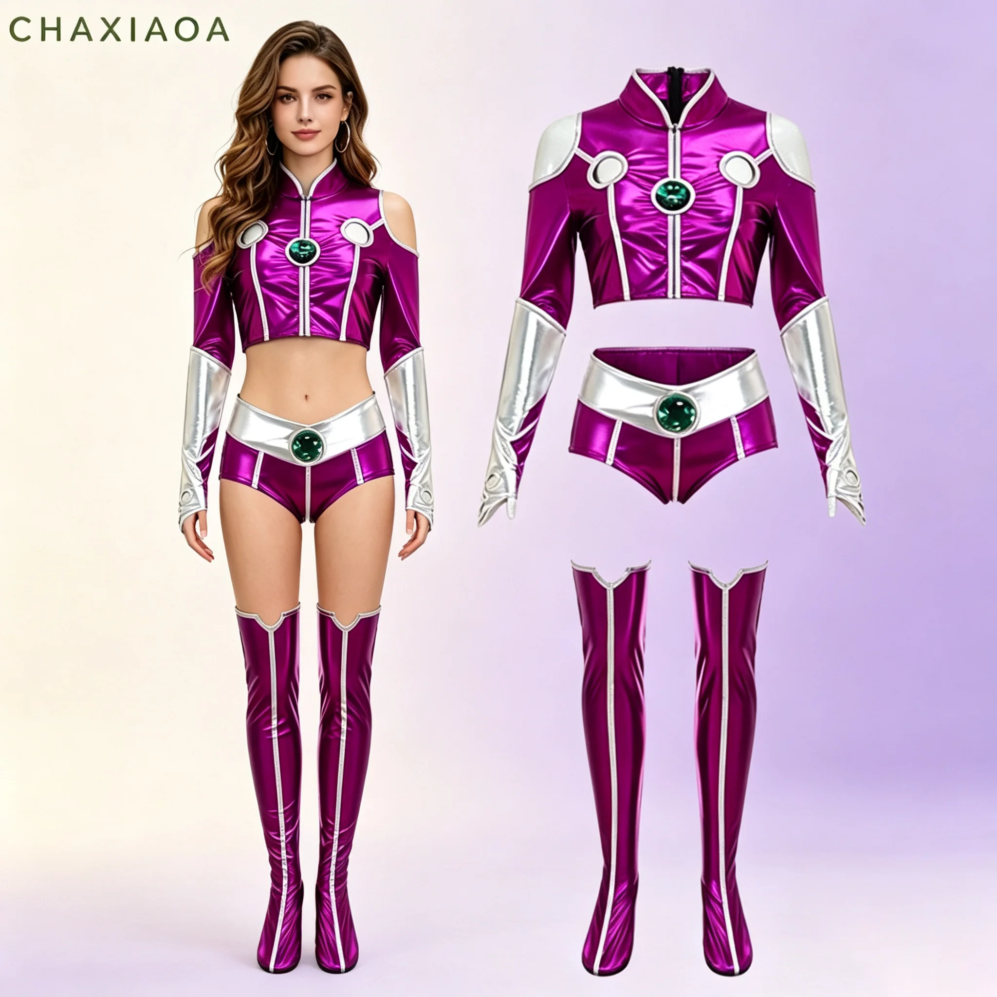 2026 Nuevo Disfraz de Cosplay de Starfire Koriand'r, Traje de Princesa Superhéroe para Halloween Comic Con, Conjunto Completo de Cosplay para Mujer