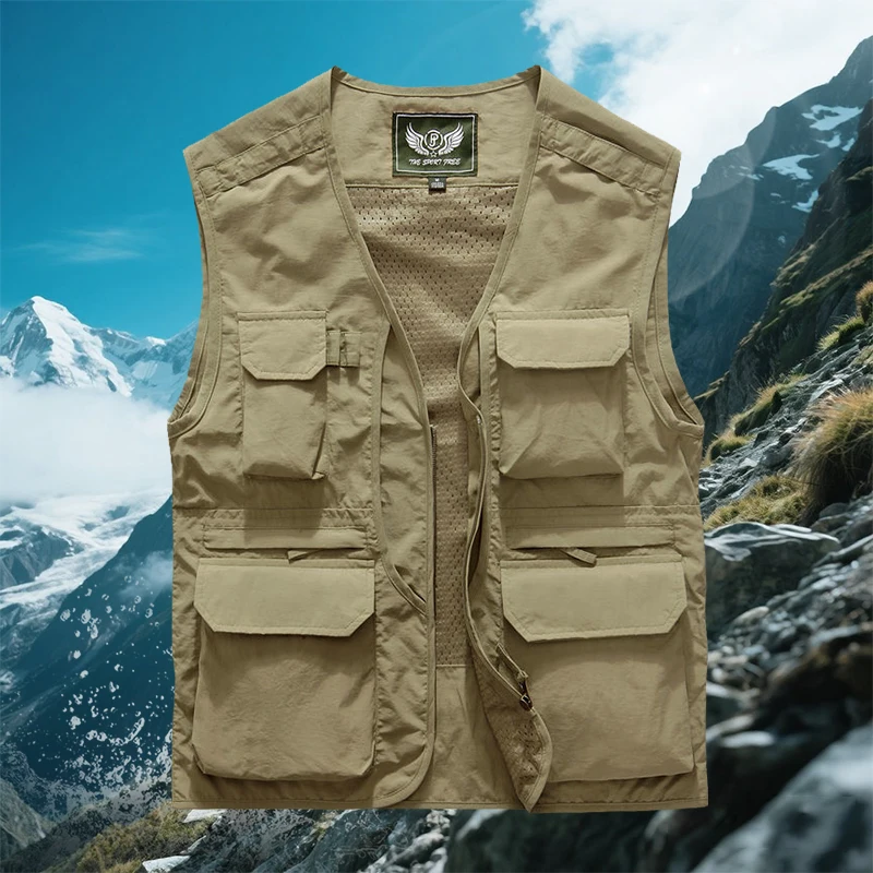 

New Men Waistcoat Outdoor Leisure Solid Color Vest Summer Spring Young Middle-aged Photography Fishing Casual Vest Jacket Male