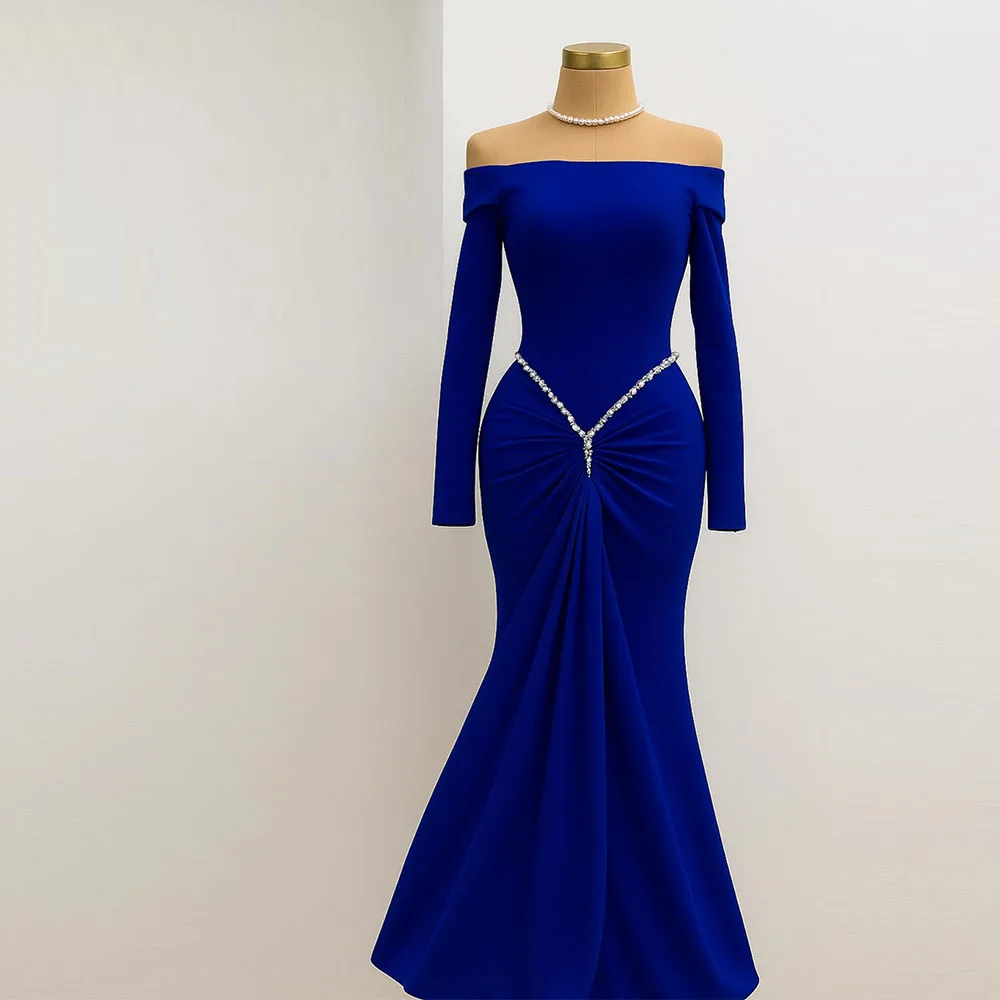 

Платье в Саудовской Аравии по индивидуальному заказу с открытыми плечами и длинными рукавами, платье для выпускного вечера длиной до пола, женские вечерние платья, вечернее платье с бисером