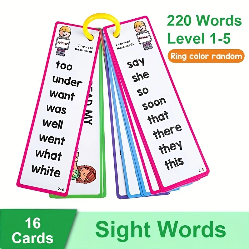 

Montessori 220 Sight Words Cards, Learning Toys for Children Educational Flashcard Homeschool Supplies Memorise Games Gifts