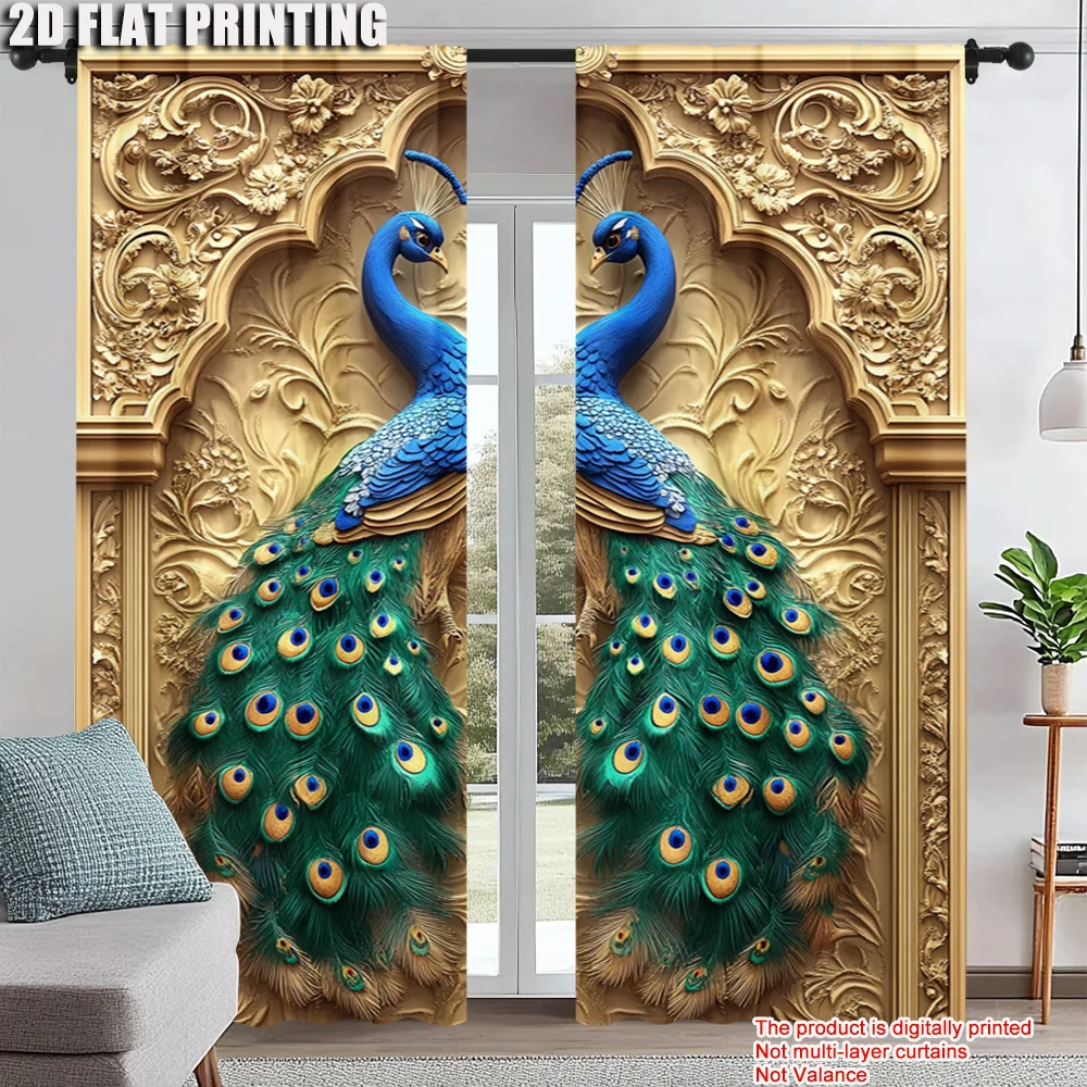 

2Pcs Peacock Gothic Art Digital Printed Window Curtain With Rod Pocket Suitable For Living Room Kitchen Bedroom Study Dining