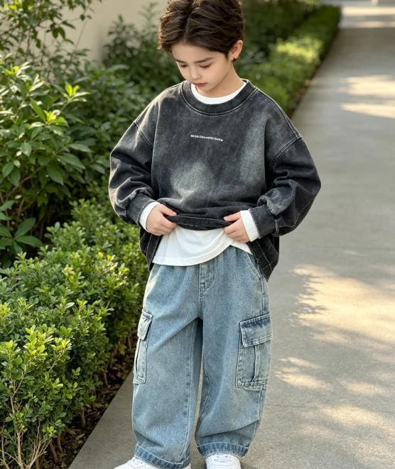 Boys' Suit 2026 Autumn/winter New Children's Wear Korean Style Boys and Girls Washing and Dyeing Hoodie Jeans Two-piece Set