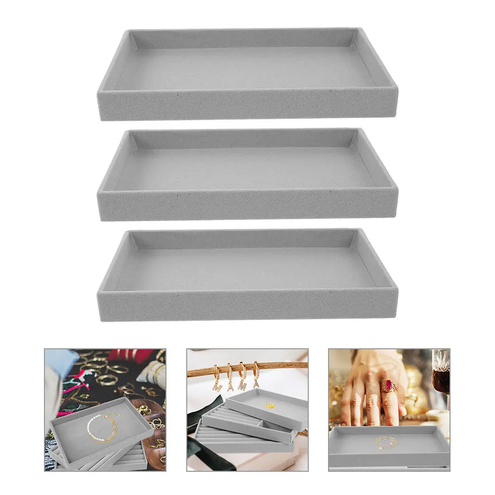 

3Pcs Jewelry Organizer Tray with Soft Lining Stackable Design for Ring Earring Bracelet Necklace Display and Home Organization