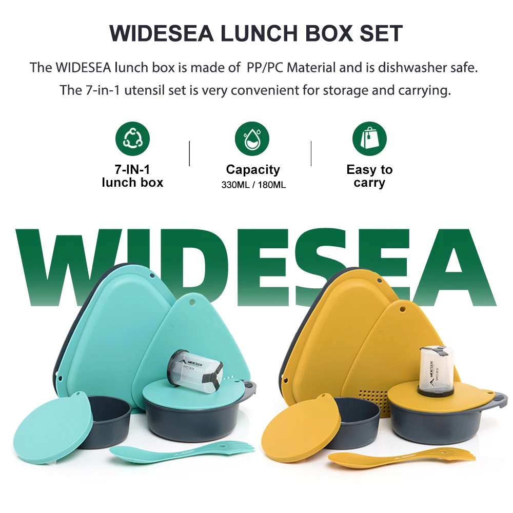 WIDESEA 7in1 PP Camping Lunch Box Set with Bowls, Spoon and Fork Seasoning Bottle Lightweight BPA Free for Outdoor Trips