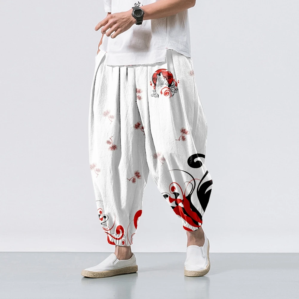 Mountain Top Printed Casual Beach Harem Pants Men Hip Hop Nine Points Trousers Jogger Sweatpants