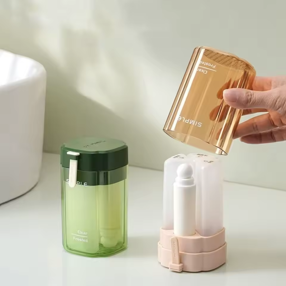 4-in-1 Travel Bottle Set with Toothbrush Holder