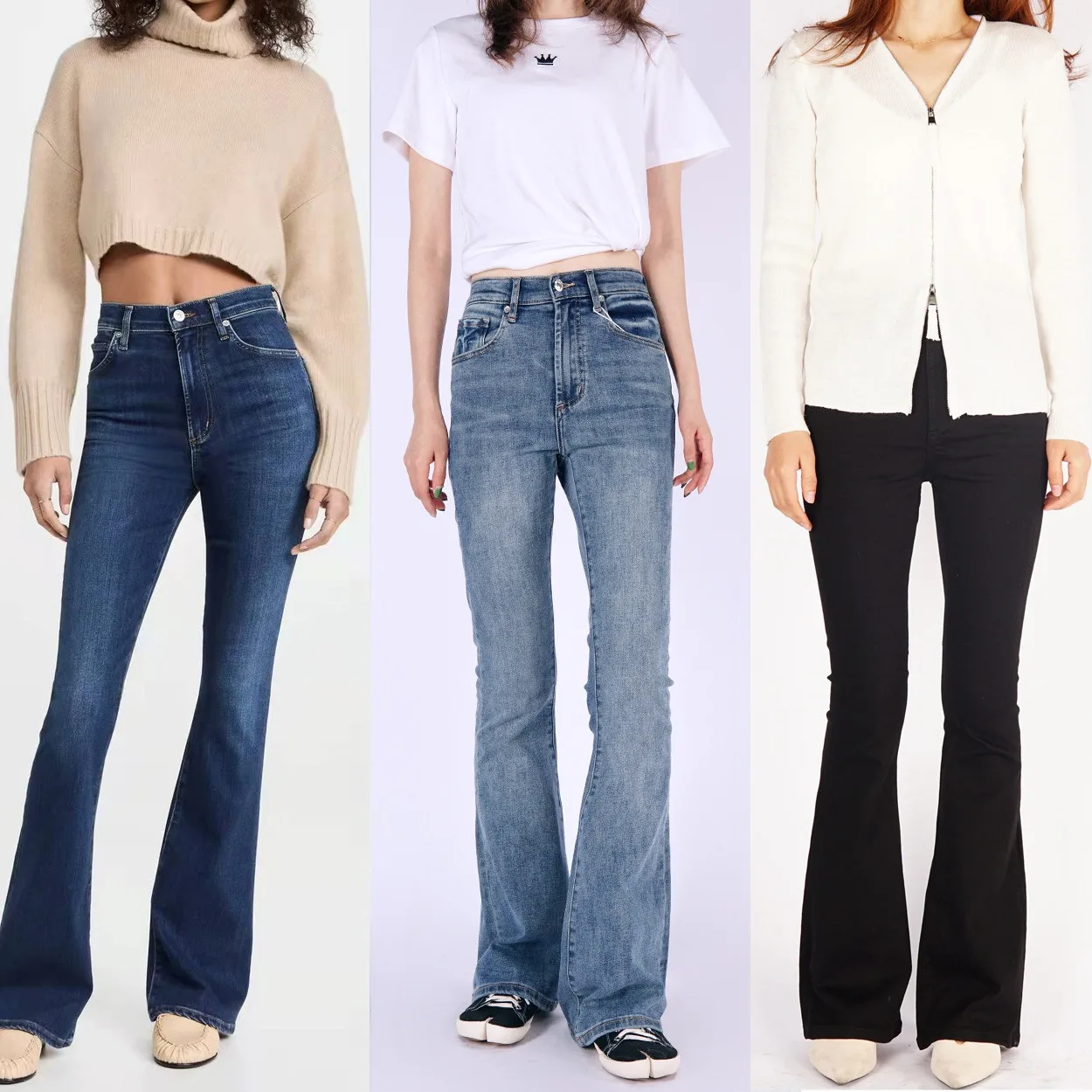 

High waisted elastic slim fit flared denim long pants High quality jeans for women Female