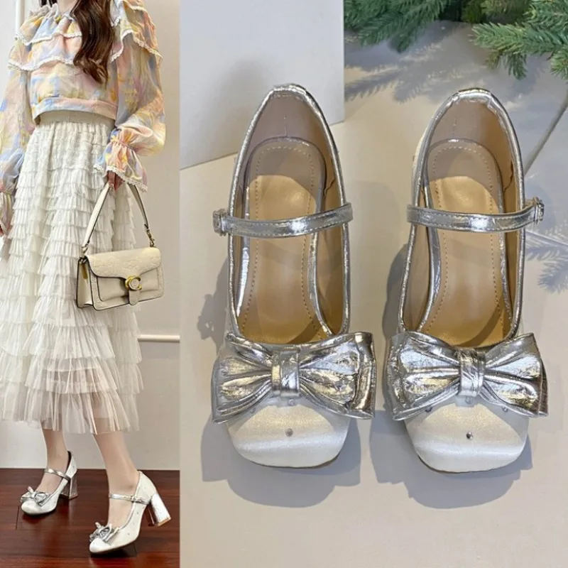 

Женские туфли на высоком каблуке в стиле Лолита 2026 с бантом, идеально подходят для лета, весны и осени