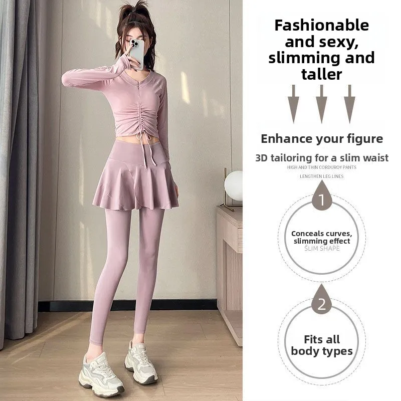 

Новинка 2023 года, женский комплект спортивной одежды для йоги, длинный свек, фитнес-экипировка, теннисная юбка, брюки, спортивная одежда для бега, модная весна-осень