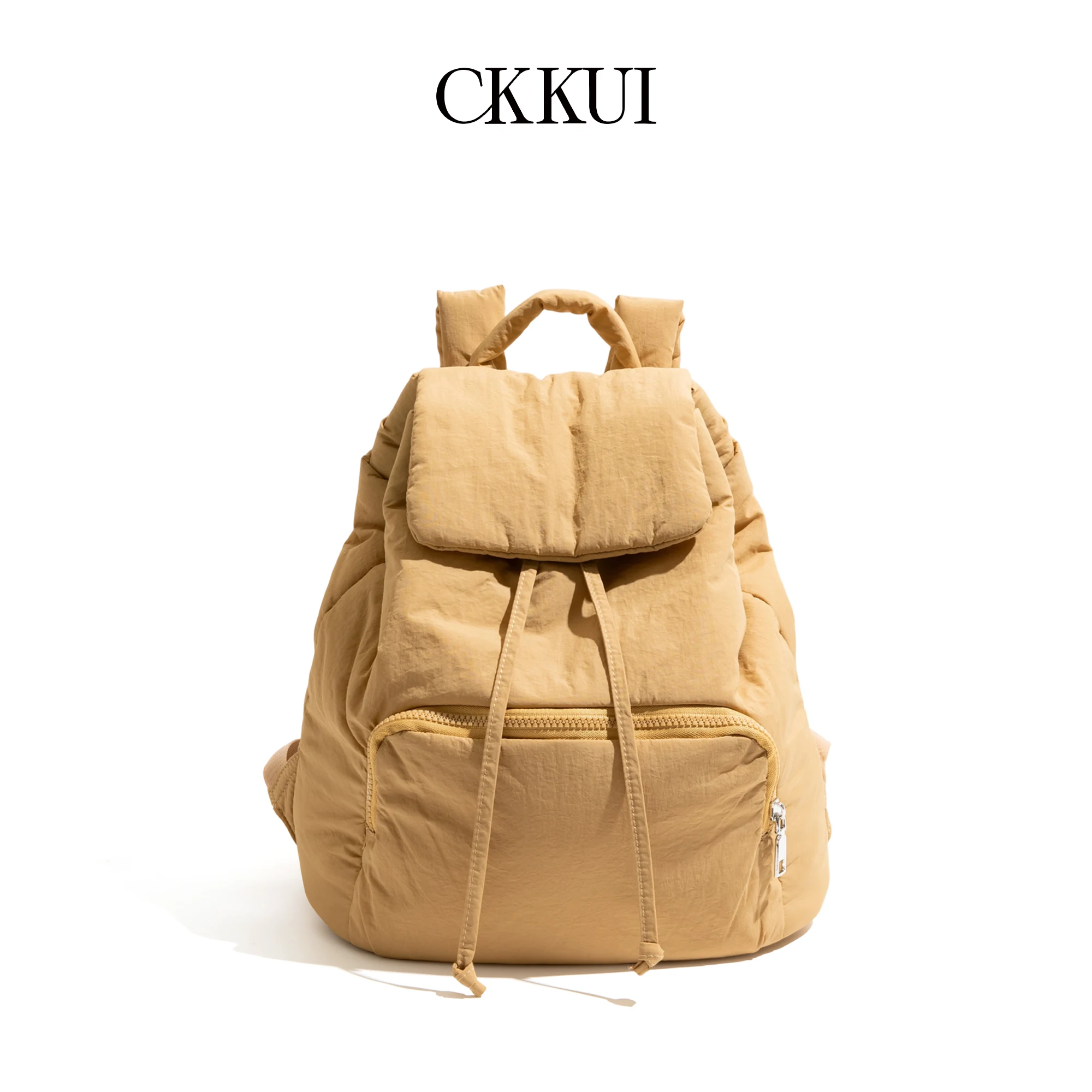 CKKUI Nylon Drawstring Simple Korean Style Backpack Lightweight Filled Cotton Fashionable Hiking Bag Fluffy Casual Women's Bags