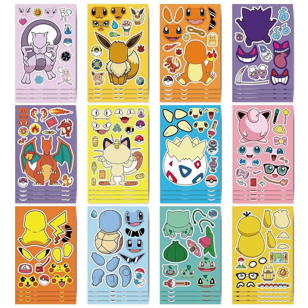 Pocket Monsters Puzzle Stickers DIY Kawaii Pikachu Cartoon Anime Luggage Notebook Skateboard Decals Decoration Kids Toys Gifts