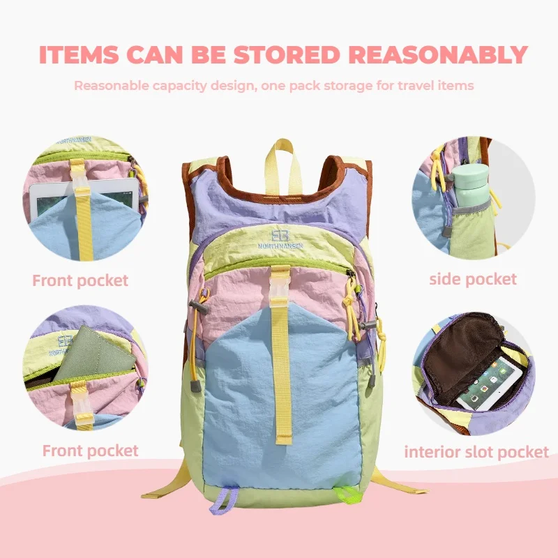 Zaino alla moda con colori a contrasto, serie color dopamina, adatto per zaini da viaggio, zaini sportivi, zaini da trekking