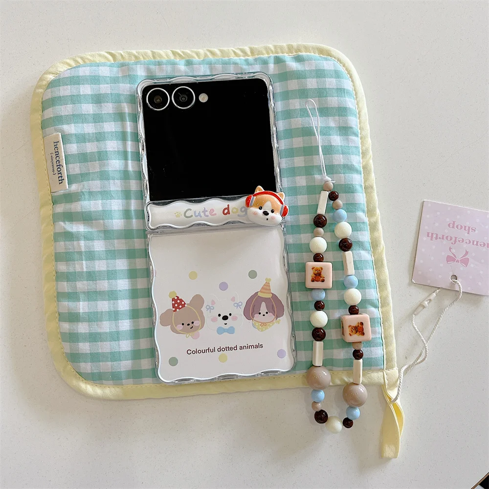 

Korean Cute Dog Korean With Hinge Phone case for Samsung Galaxy Z Flip6 7 Flip5 Flip7 Flip7 FE 6 Cover Cartoon Shockproof Cases